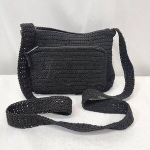 Carlo D'Santi Crochet Handbag Purse Black Crossbody Boho Summer Cottagecore